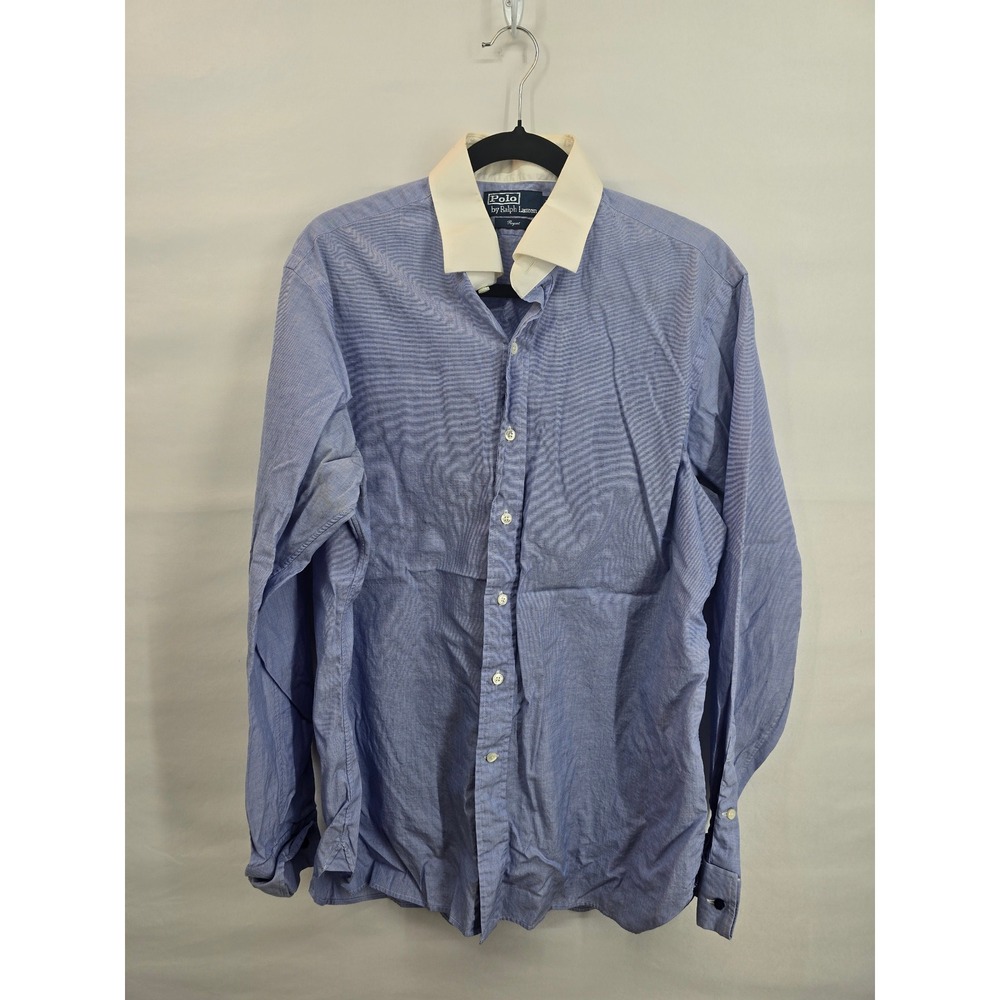 Polo Ralph Lauren Regent Dress Shirt Mens 16.5 Blue White Stripe Contrast Collar